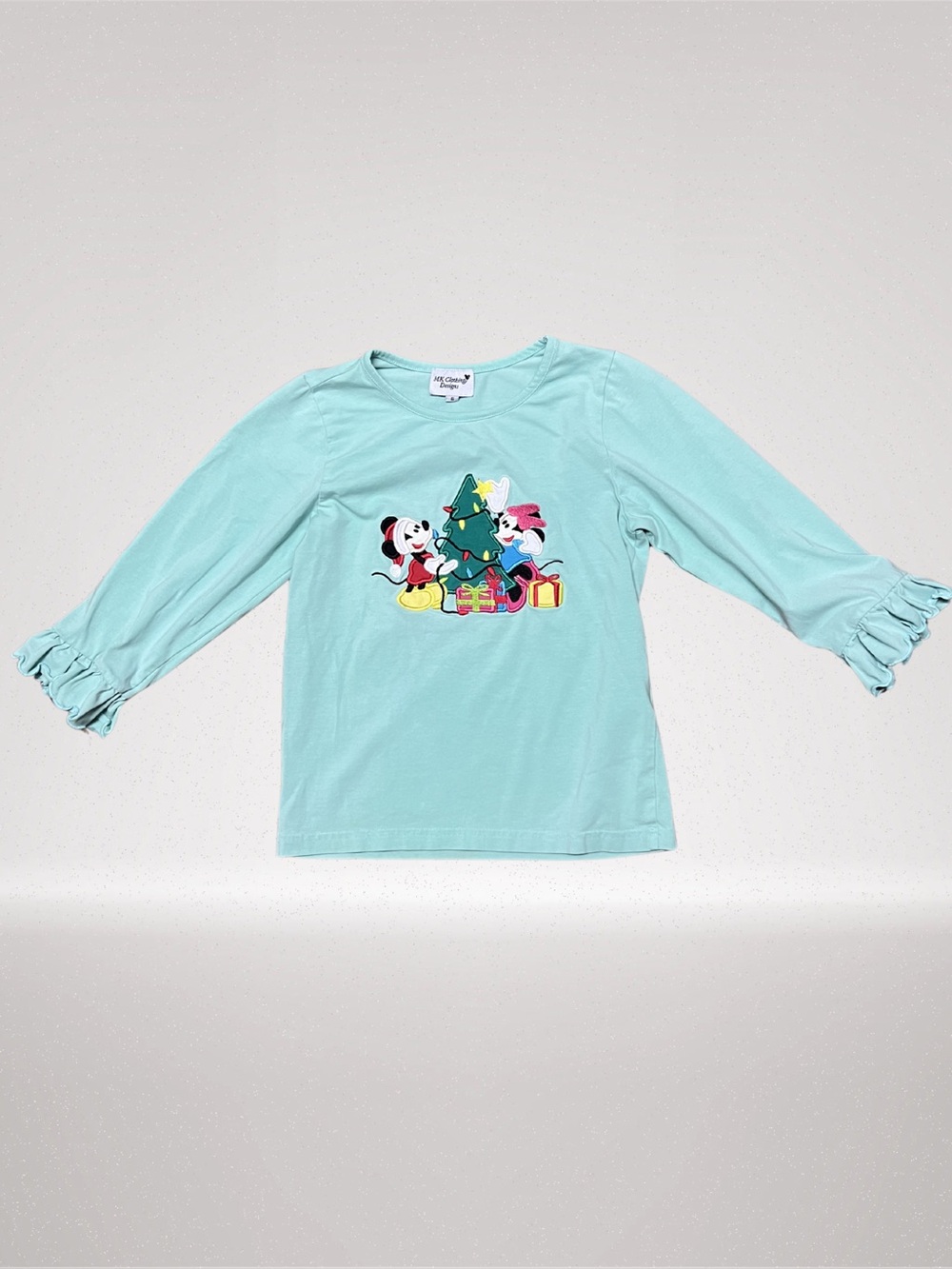 MK Clothing Designs Mickey & Minnie Christmas Ruffle Sleeve Top Size 6